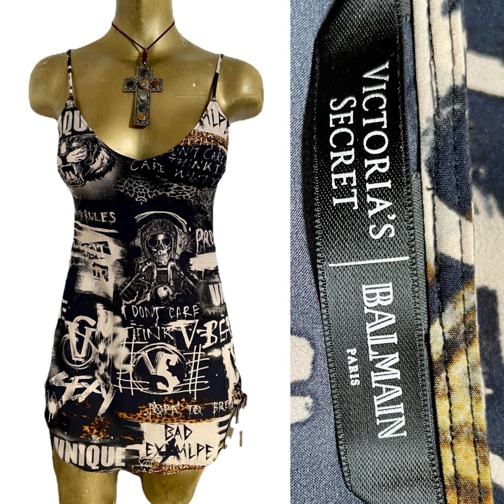 BALMAIN X VICTORIA’S SECRET Limited Edition Graffiti LEOPARD Print MINI DRESS SM
